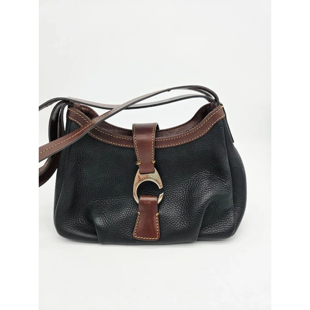 Dooney & Bourke Pebble Grain Hobo Purse‎ Shoulder Handbag Black Brown Gold